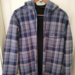 Wolverine Men's M Flannel Hoodie Gray & Blue Great Cond. 100% Cotton Outer